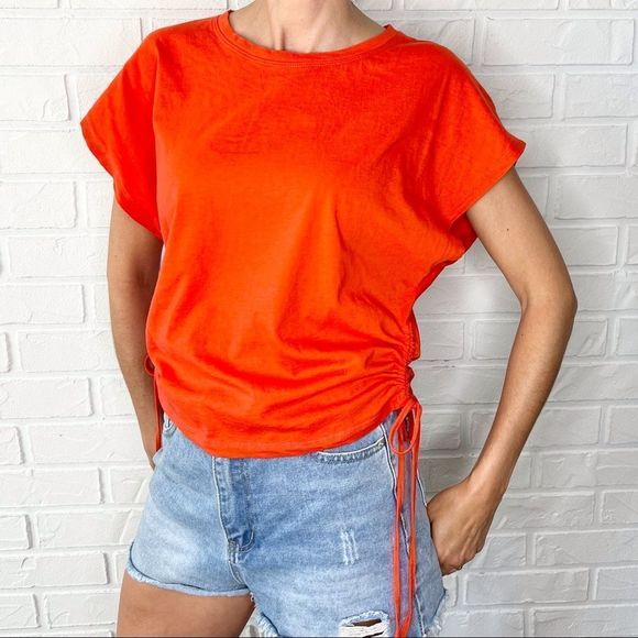 Zara Tops - Zara Red Ruched Tie Side Dolman Sleeve T Shirt L